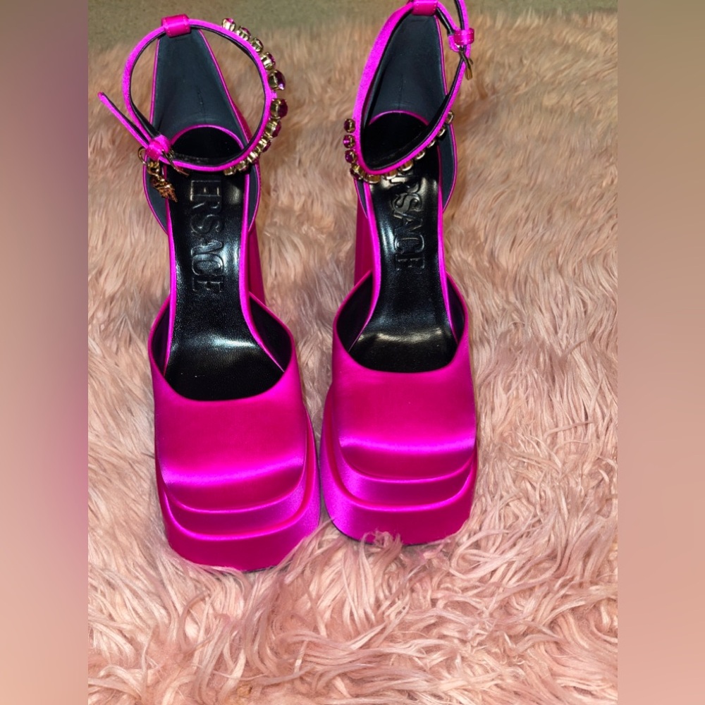 Versace pink platform heels